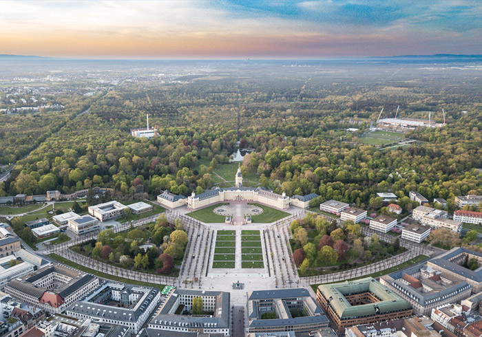 Birds eye view of Karlsruhe castle and campus