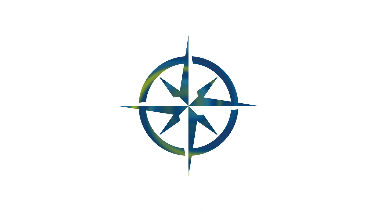 Compact logo: stylized compass circle with four main directions and arrow axes in shades of blue and green.